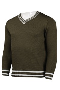JUM045 Design Army Green V-neck Men's Sweater  2/32s70 Acrylic 30/Wool 427G  Sweater Manufacturer
